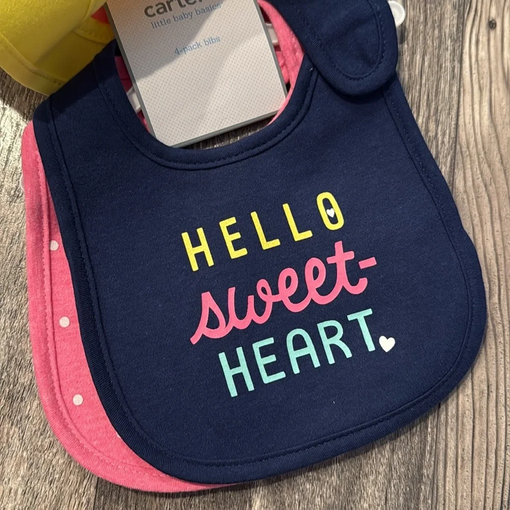 Carter's 4-Pack Water Resistant Bibs Velcro new cotton girls pink